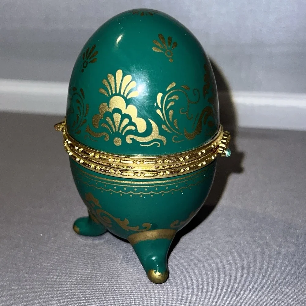 Rare Vtg Avon Emerald Green Gold Porcelain Footed Egg Clock Quartz Japan Movt